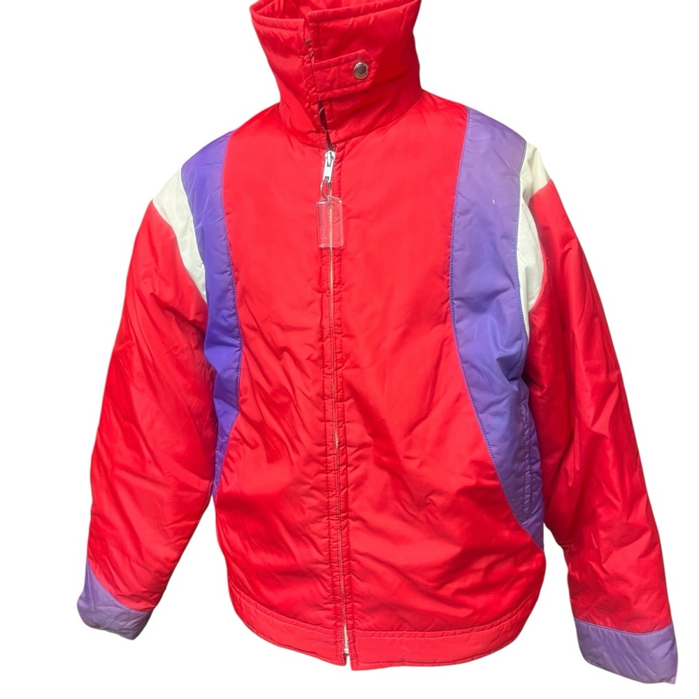 Vintage 80s/90s Colorblock Down Jacket Colorblock Red Purple Unisex L